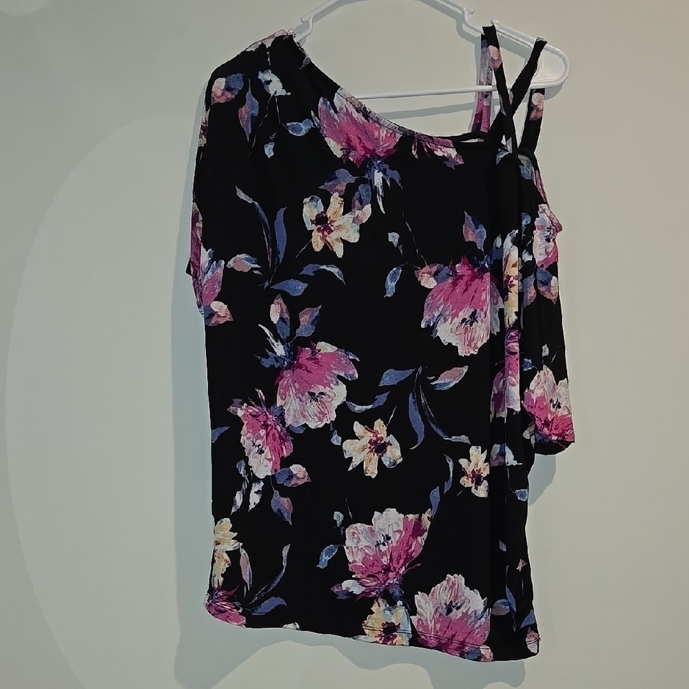 White Birch Asymmetrical Tie Front Blouse in Pink and Purple